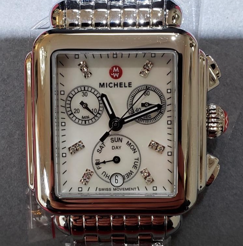Two-tone square chronograph watch with diamond markers